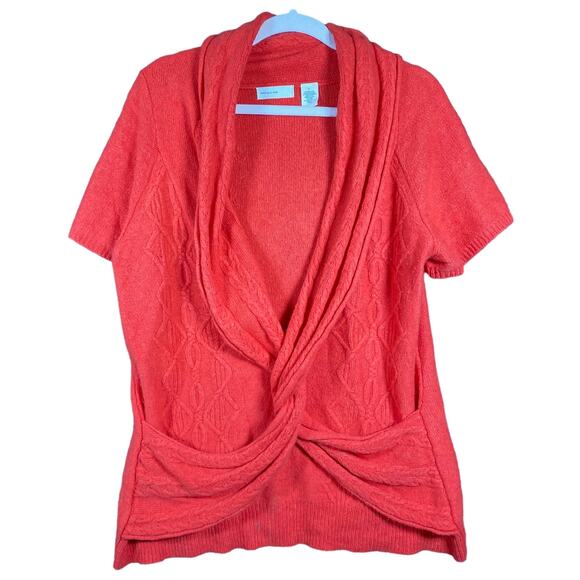 Anthropologie Sleeping on Snow Womens Sweater Orange V Neck Cable Knit Wool XL - Picture 1 of 13